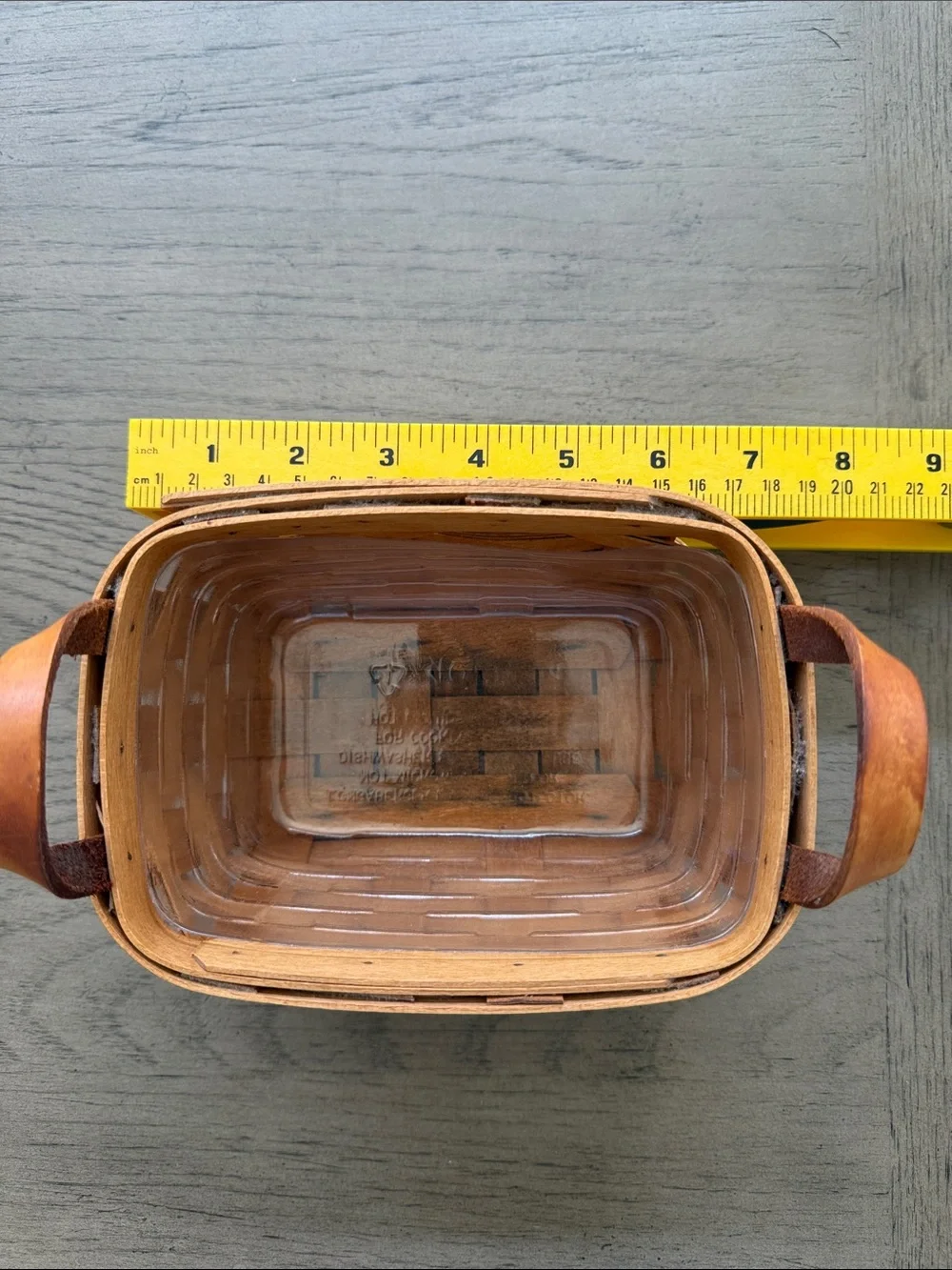 Longaberger Wood Basket with Leather Handles - Signed